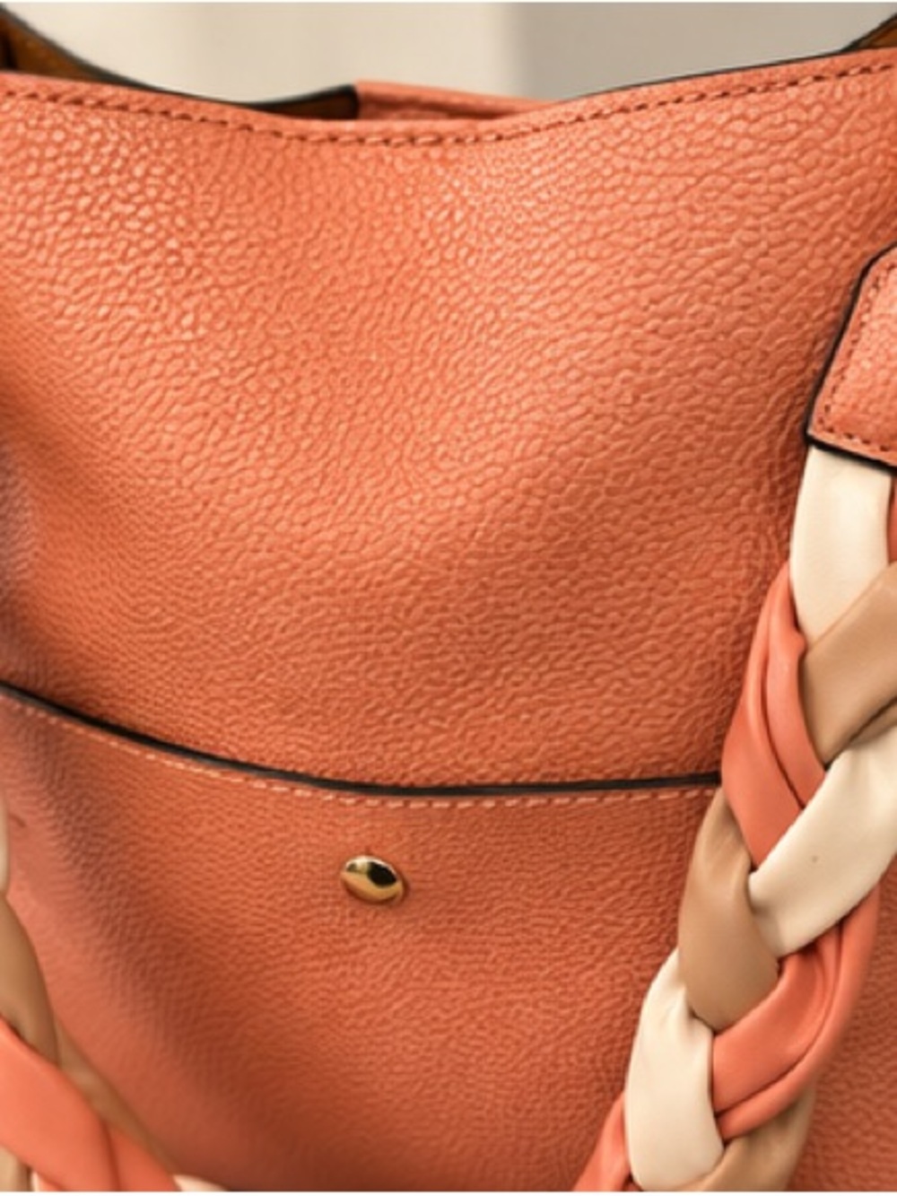 Women's Coral Tote Bag with Braided Handle